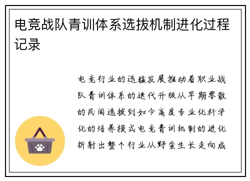 电竞战队青训体系选拔机制进化过程记录